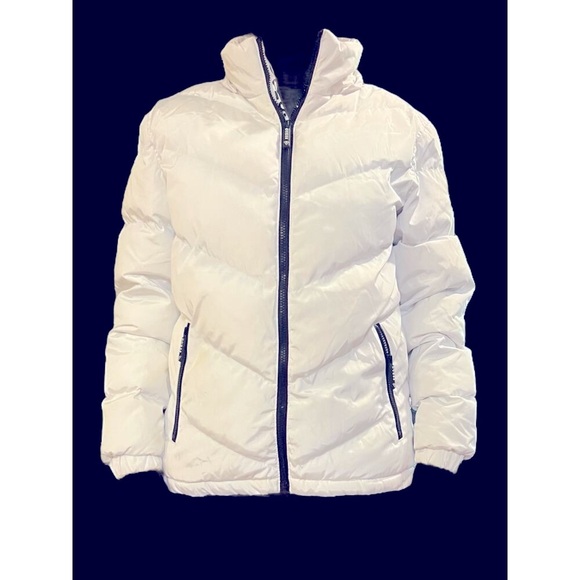 Guess Chase Logo Puffer Jacket- White size Medium-detachable hood - Picture 1 of 7